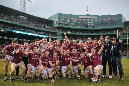 Hurling Champs: Smiling faces and rugged play dominated the scene at Fenway Park on Nov. 22, 2015 as Galway beat Dublin in an exhibition hurling match under drizzly skies. Photos courtesy of Fenway Sports Group